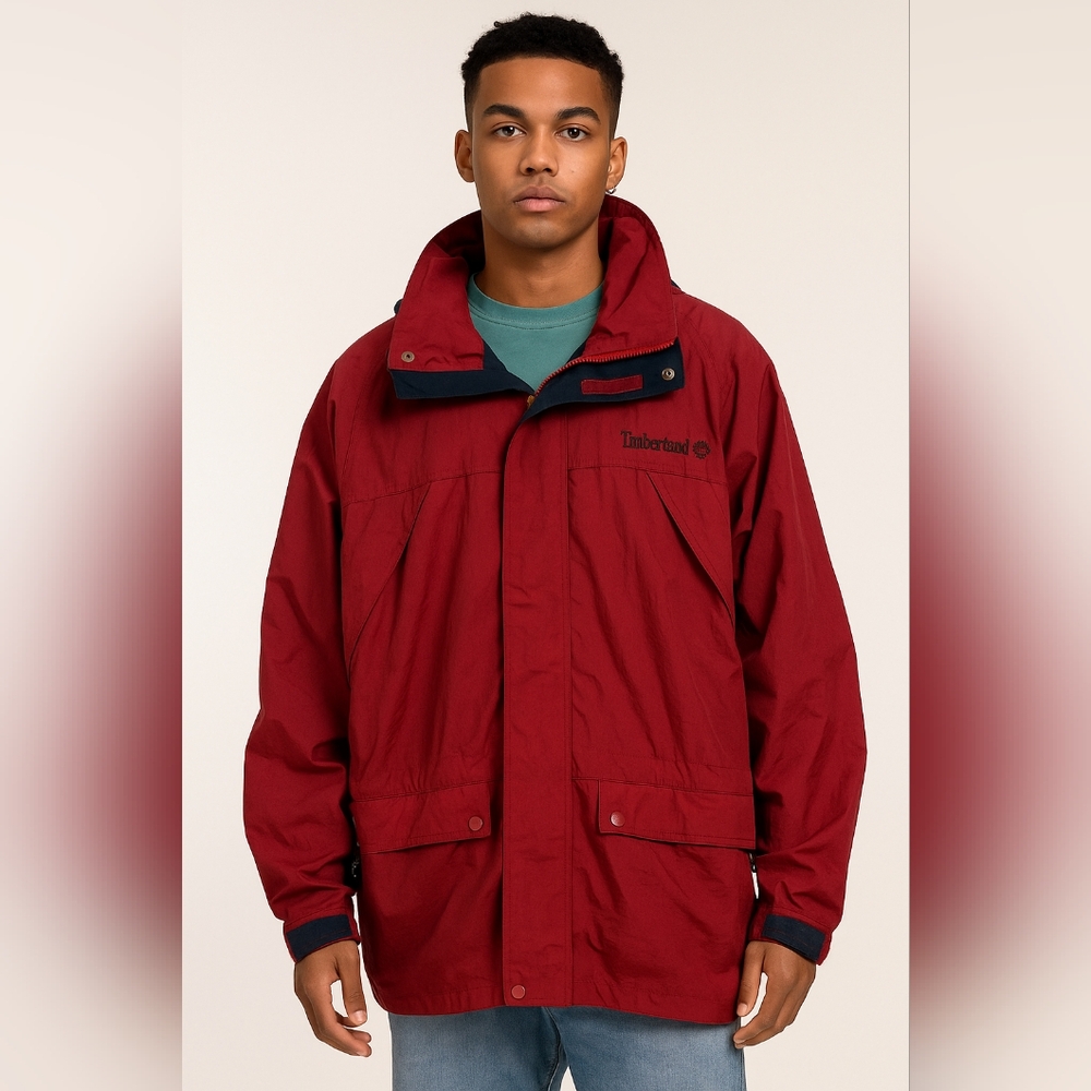 Vintage 1996 Timberland Weathergear Rugged Wear Windbreaker Jacket XL Maroon Red